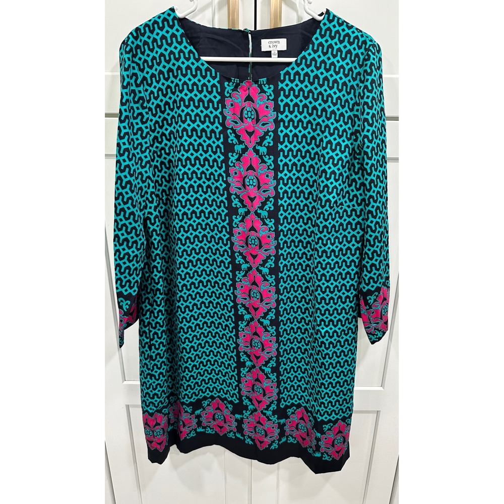 Crown & Ivy Geometric Print Dress‎ - Teal, Pink, Black - Women's Size 16
